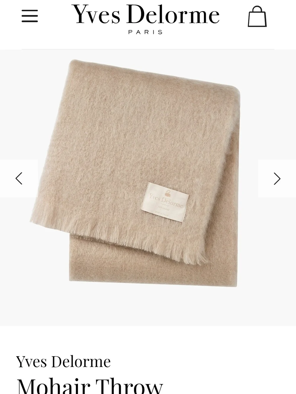 Yves Delorme 100% Mohair Throw